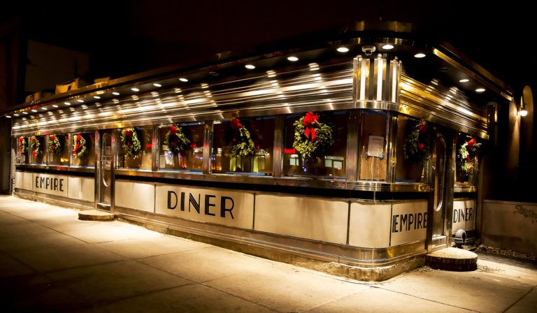 Diner decorated for Christmas